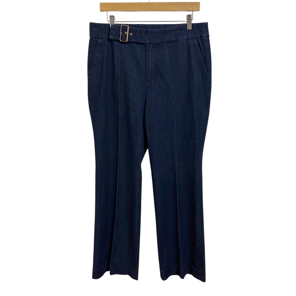Chico's Platinum Trousers Dark Wash Belted Wide Leg Denim Pants Minimalist 2/12